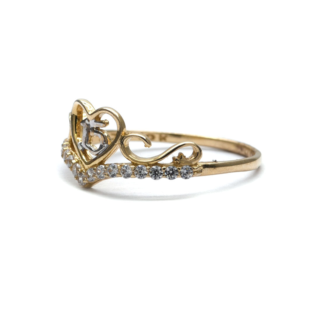 Anillo 15 Años corona corazón de 10k