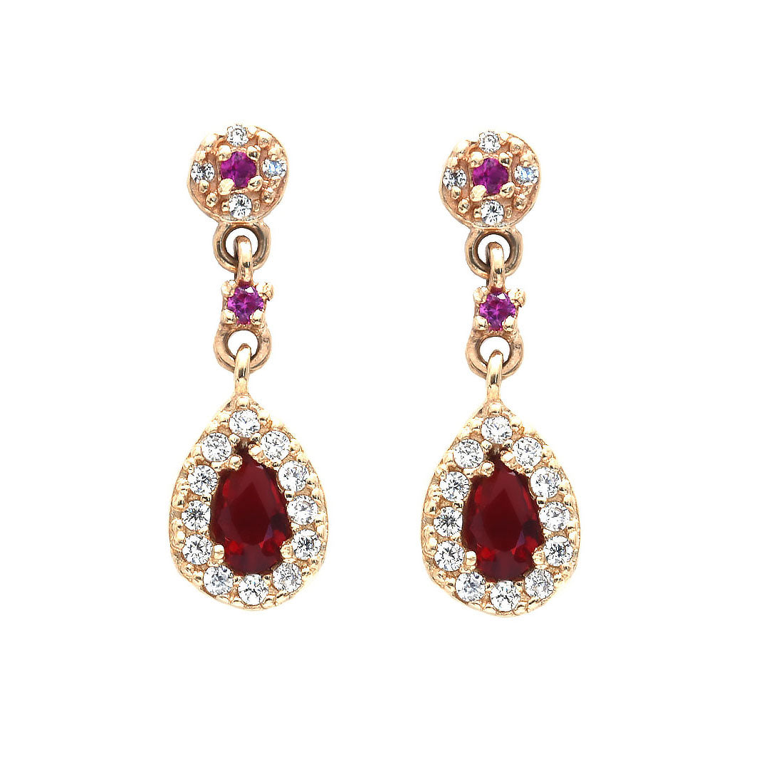 Aretes Granate y Zirconias 10k