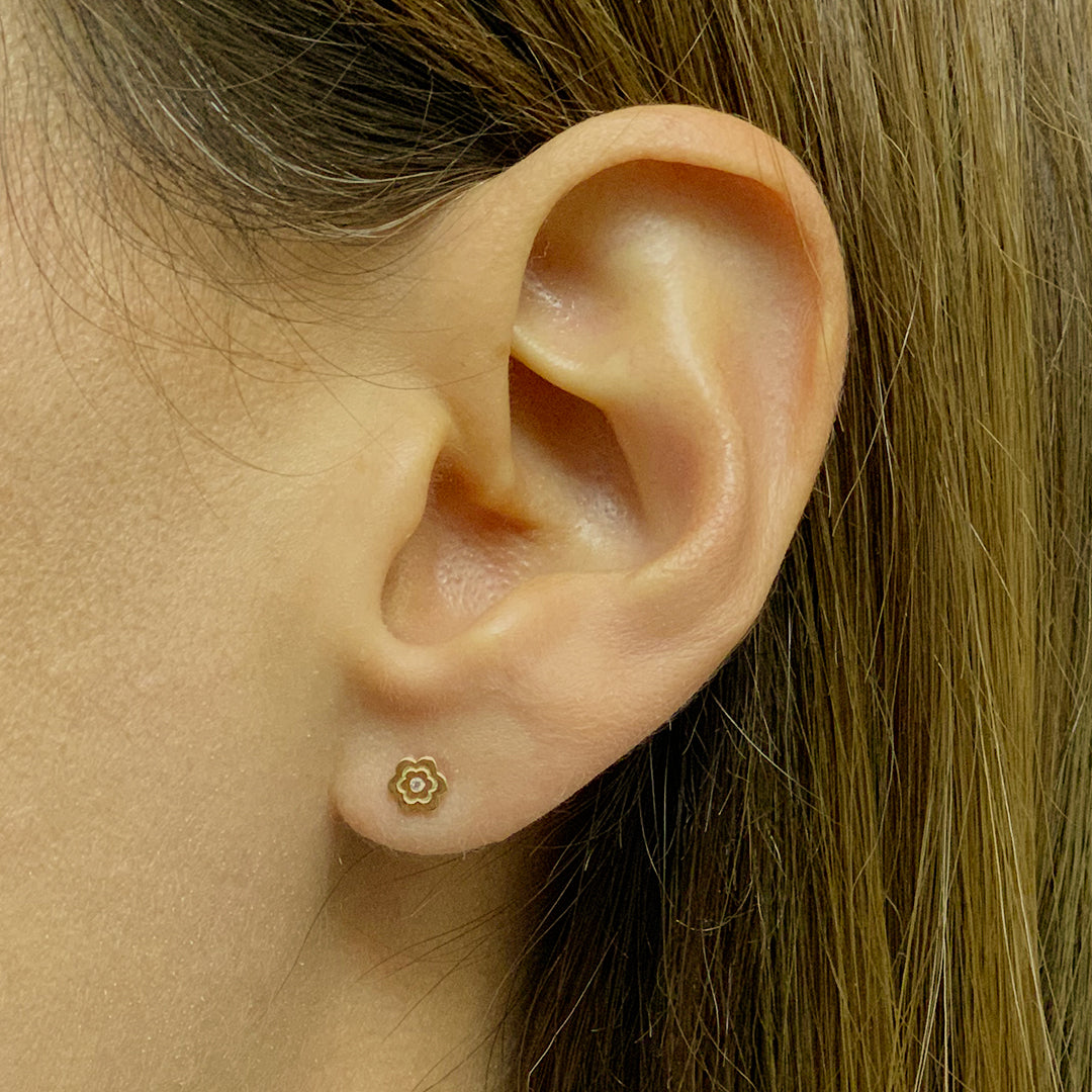 Broqueles Flor y Zirconias de 10k