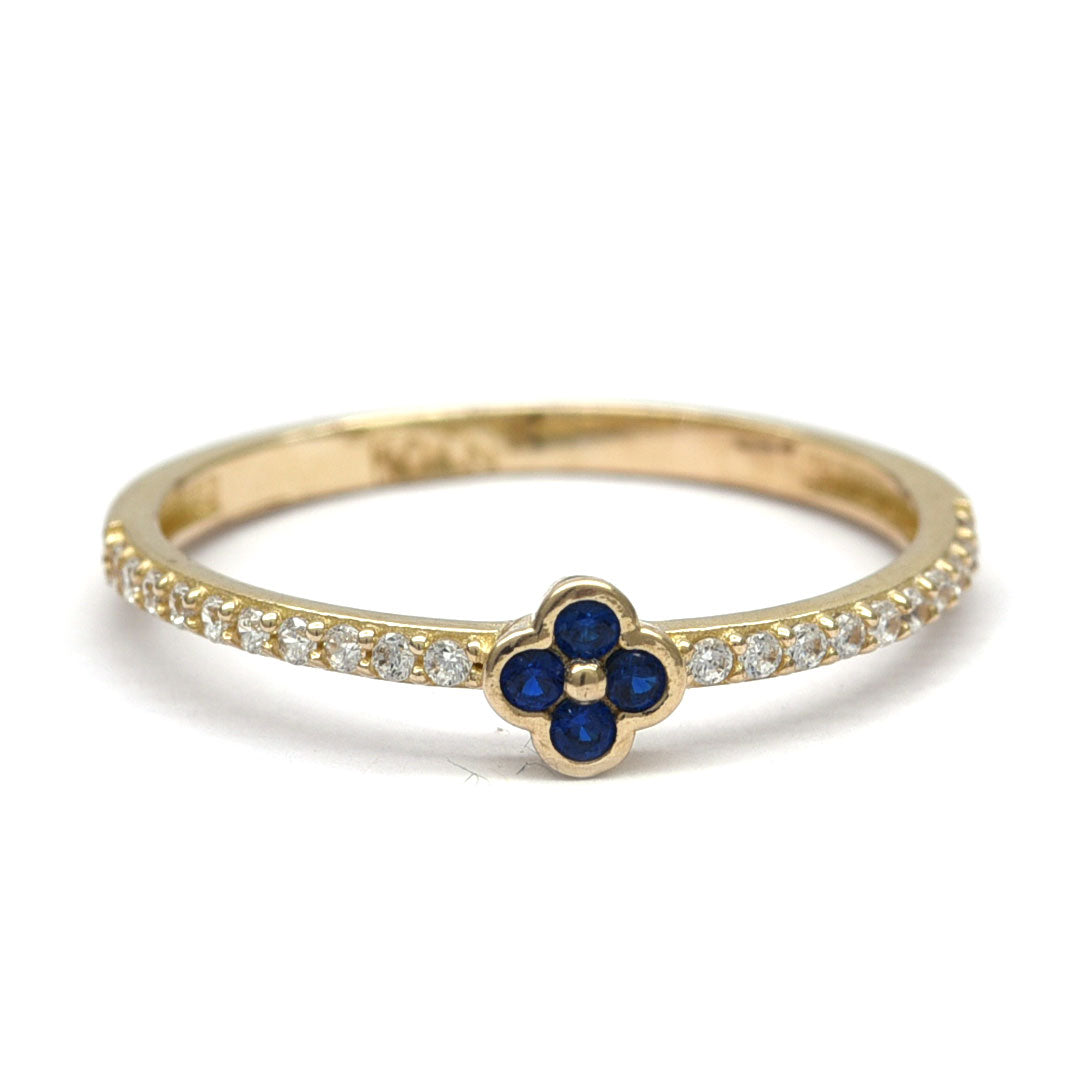 Anillo Flor Azul Zafiro Corazón  10k