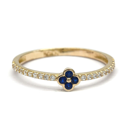 Anillo Flor Azul Zafiro Corazón  10k