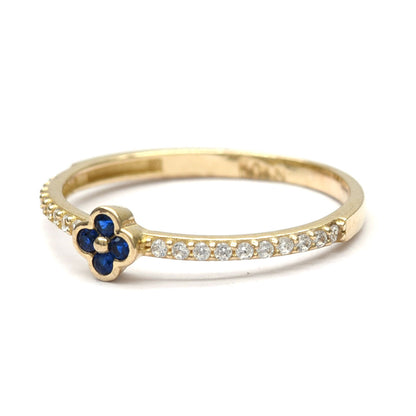 Anillo Flor Azul Zafiro Corazón  10k