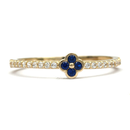 Anillo Flor Azul Zafiro Corazón  10k