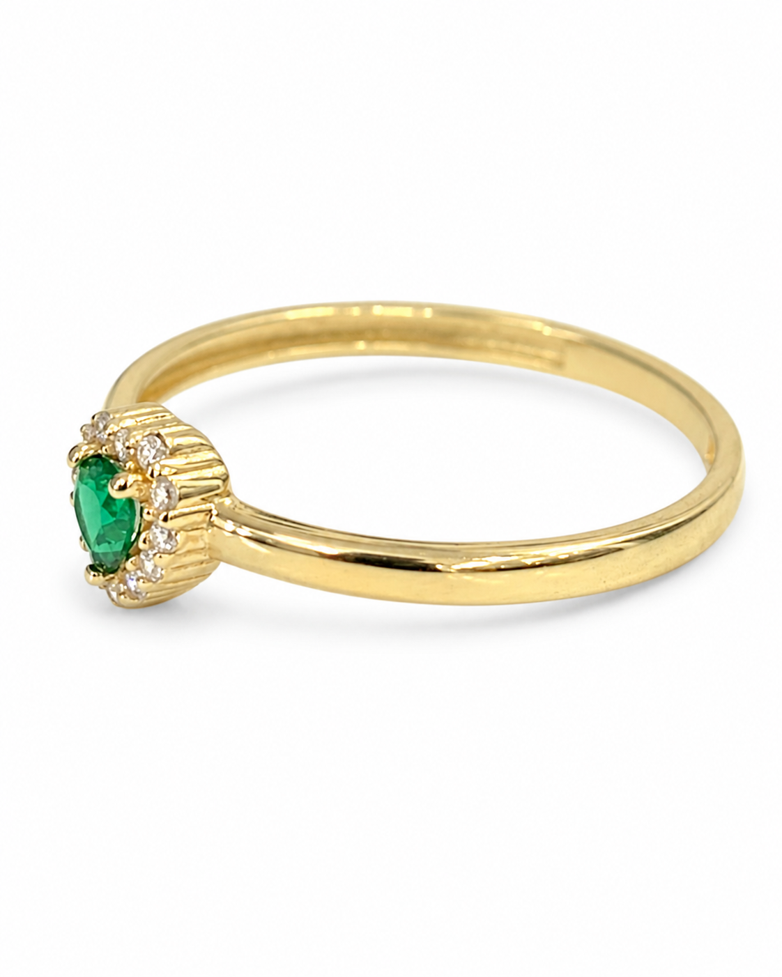Anillo Corazón Verde Ágata Sintética 10k