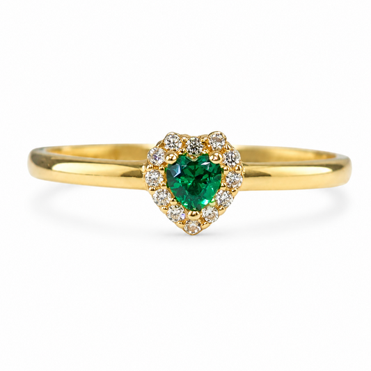 Anillo Corazón Verde Ágata Sintética 10k