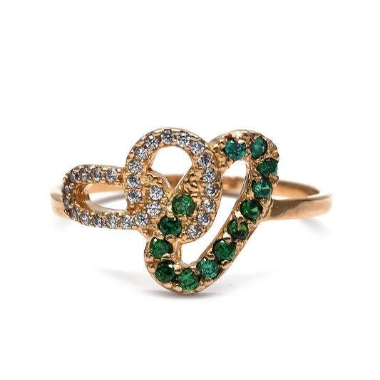 Anillo diseño jade y zirconias 10k