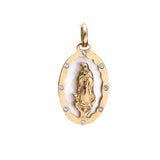 Medalla de la Virgen de Guadalupe madre perla y zirconias 14K